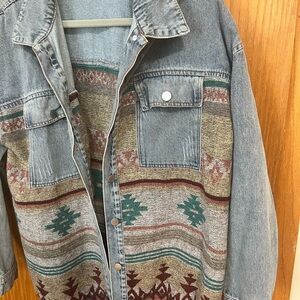 Denim Button Down Shirt with Patterned Design